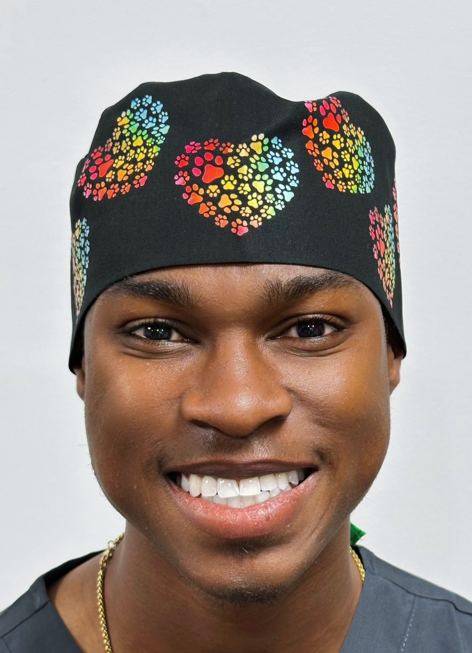 Rainbow Paw Hearts Theme Custom Solid Color Unisex Scrub Cap