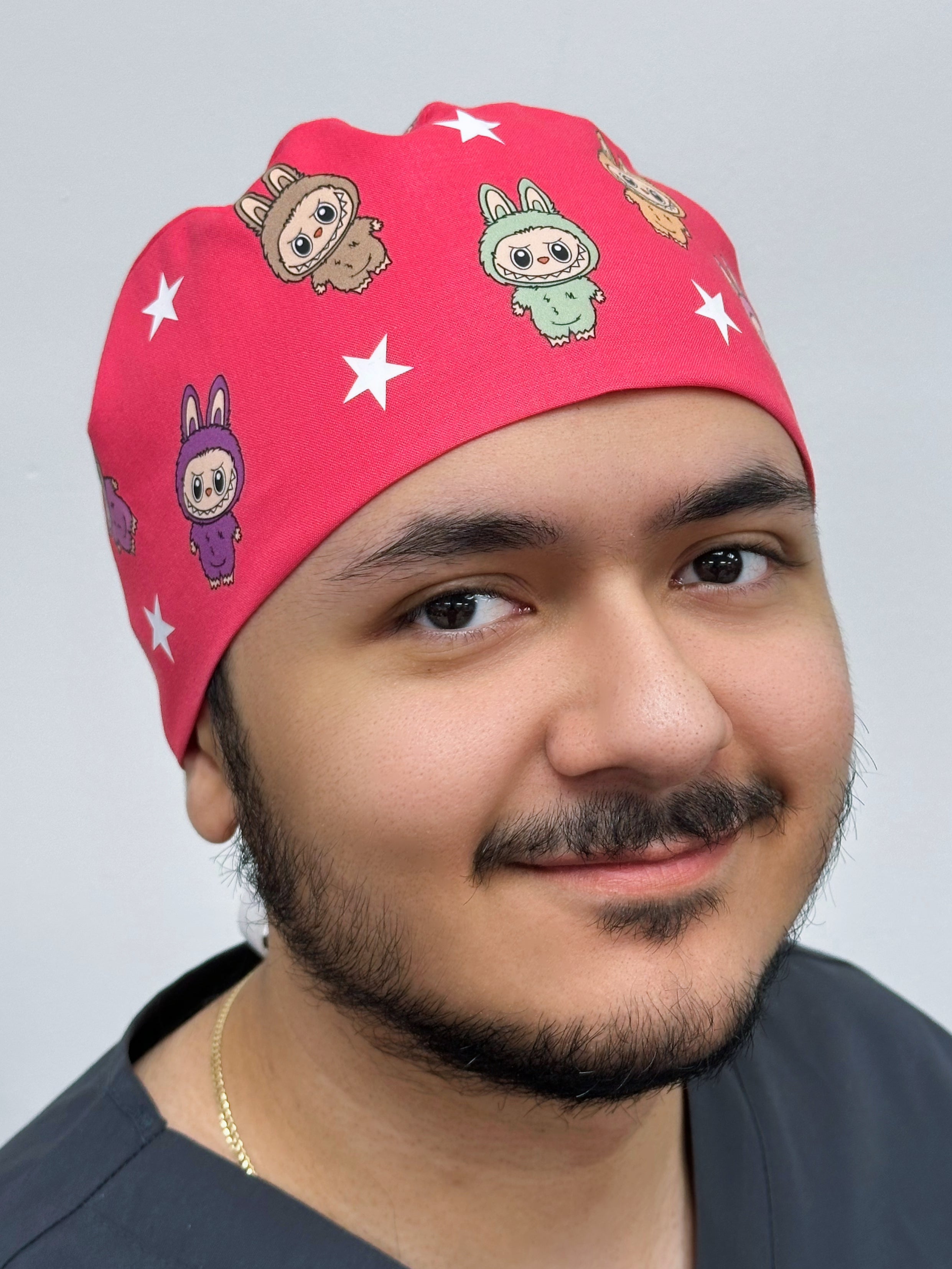 Popular Plush Toy Labubu Full Body Printed Custom Solid Color Unisex Scrub Cap