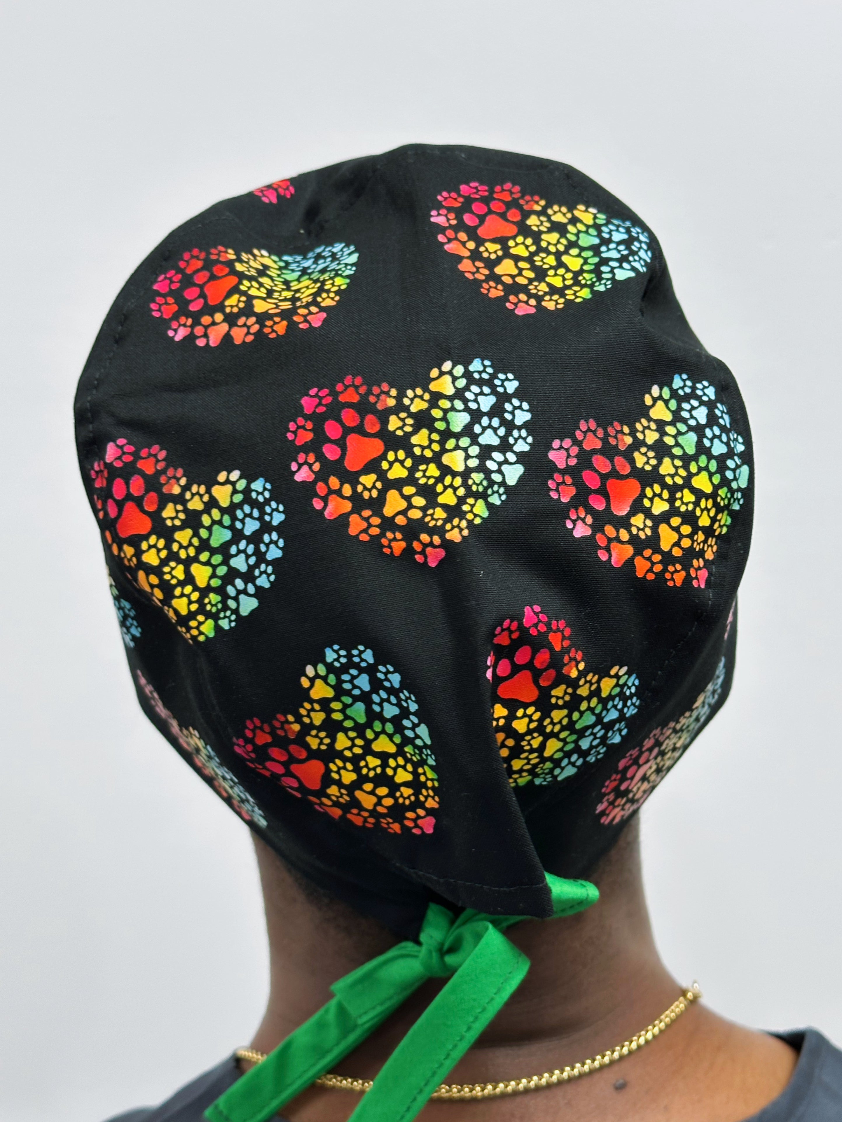 Rainbow Paw Hearts Theme Custom Solid Color Unisex Scrub Cap