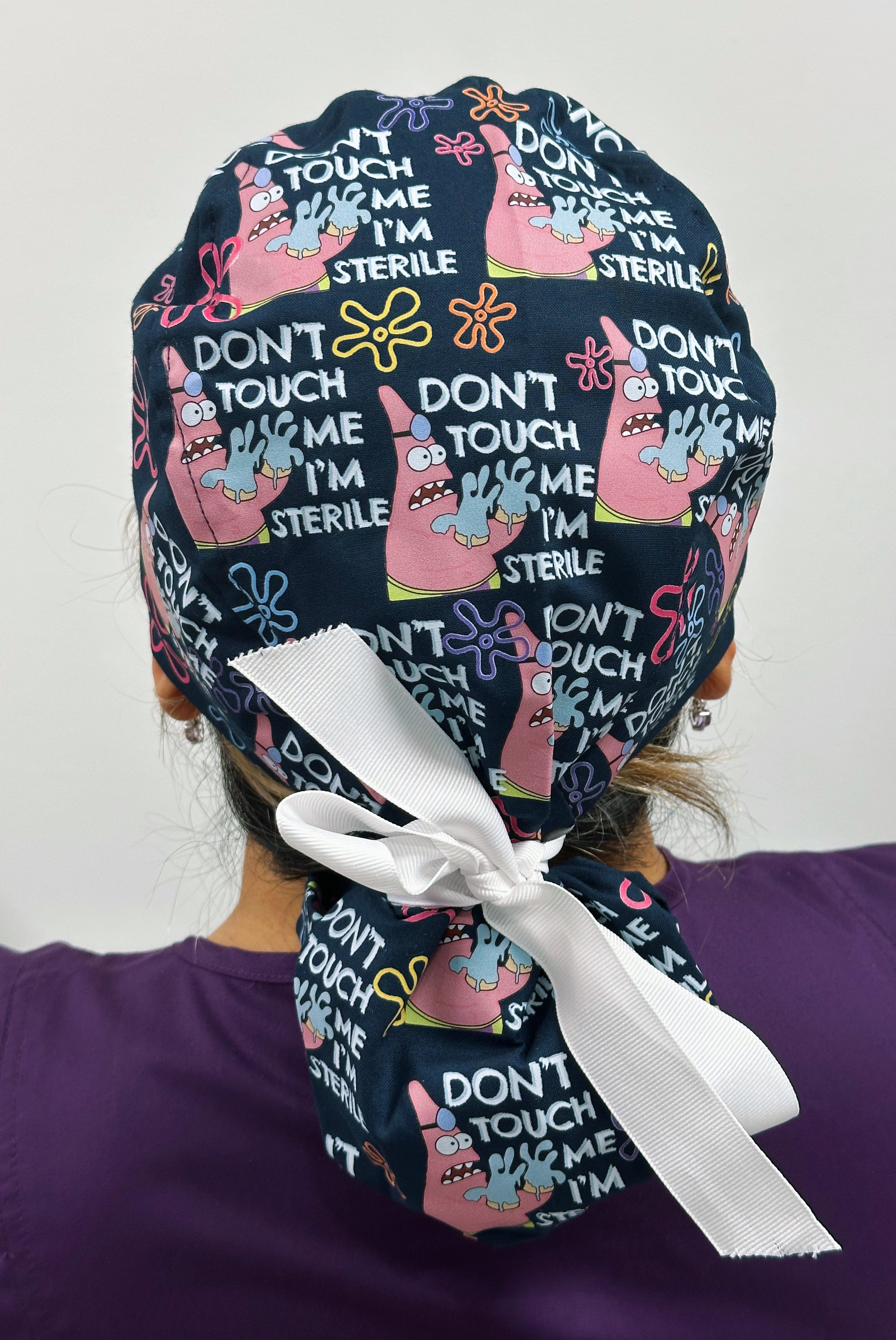 Patrick Funny Don't Touch Me I'm Sterile with Flowers Custom Solid Color Ponytail