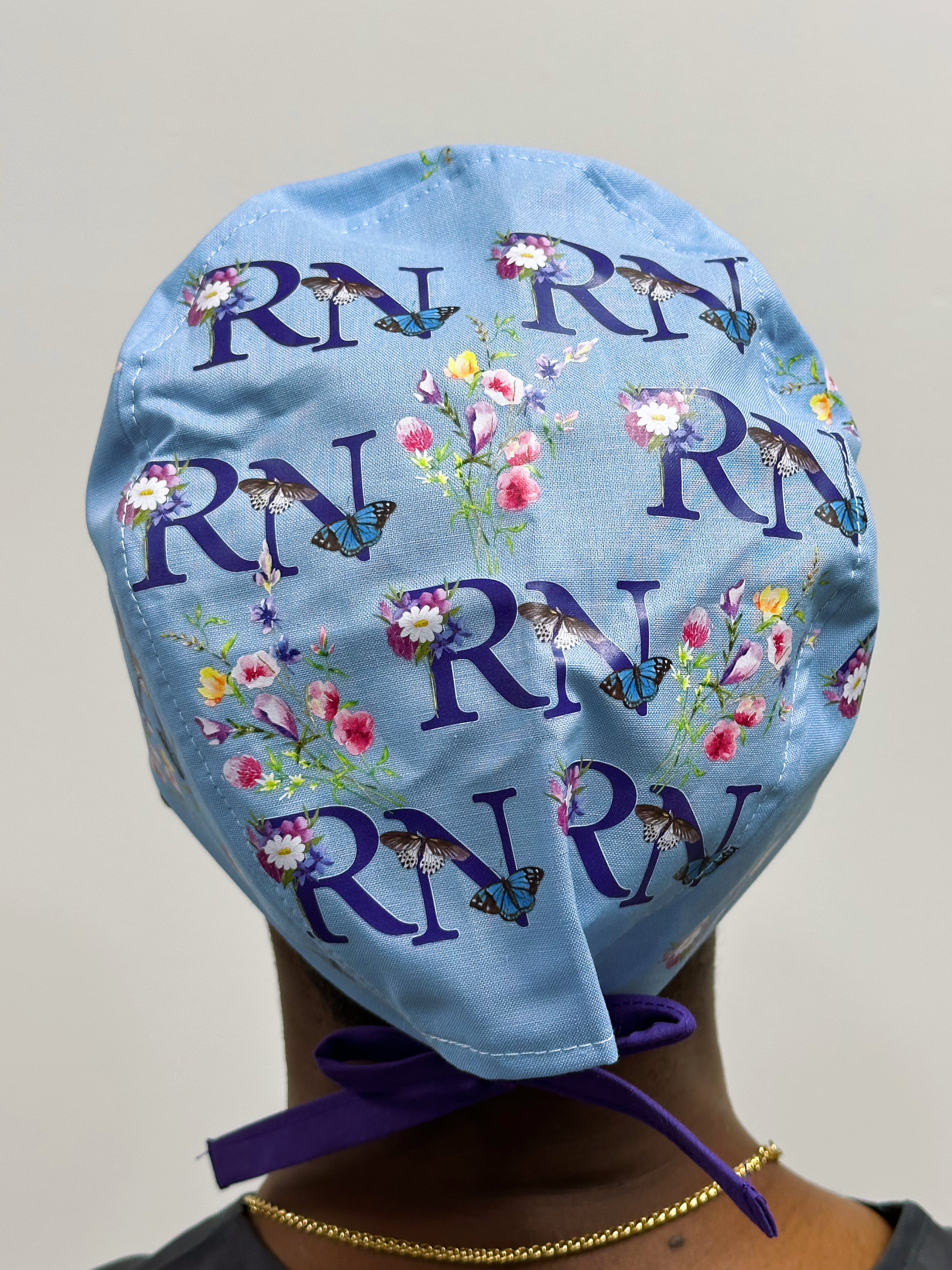 RN Floral Theme Custom Solid Color Unisex Scrub Cap