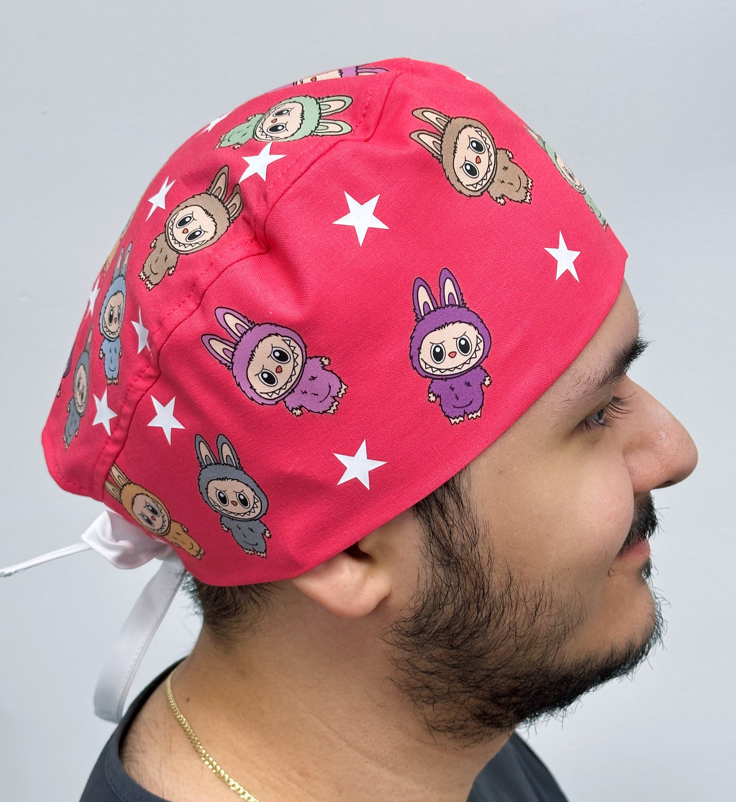 Popular Plush Toy Labubu Full Body Printed Custom Solid Color Unisex Scrub Cap