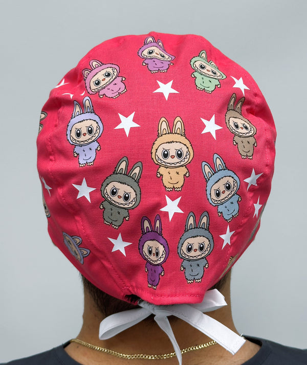 Popular Plush Toy Labubu Full Body Printed Custom Solid Color Unisex Scrub Cap