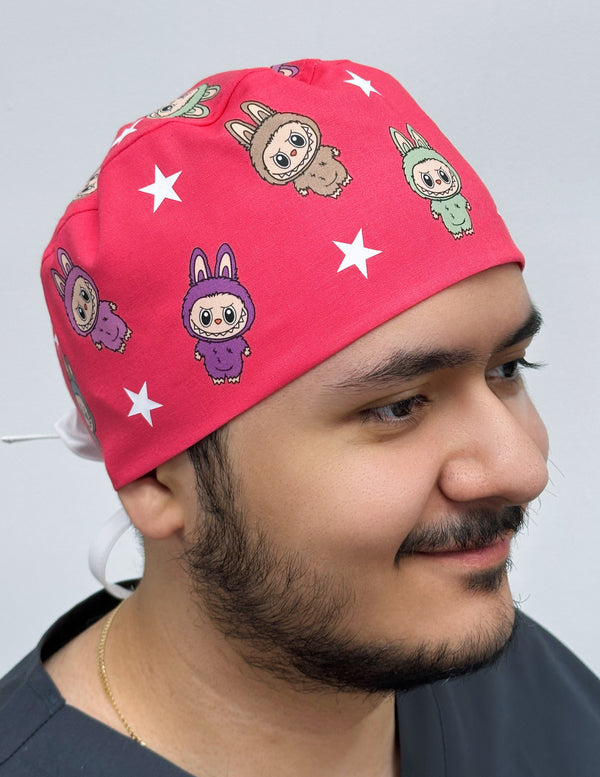 Popular Plush Toy Labubu Full Body Printed Custom Solid Color Unisex Scrub Cap