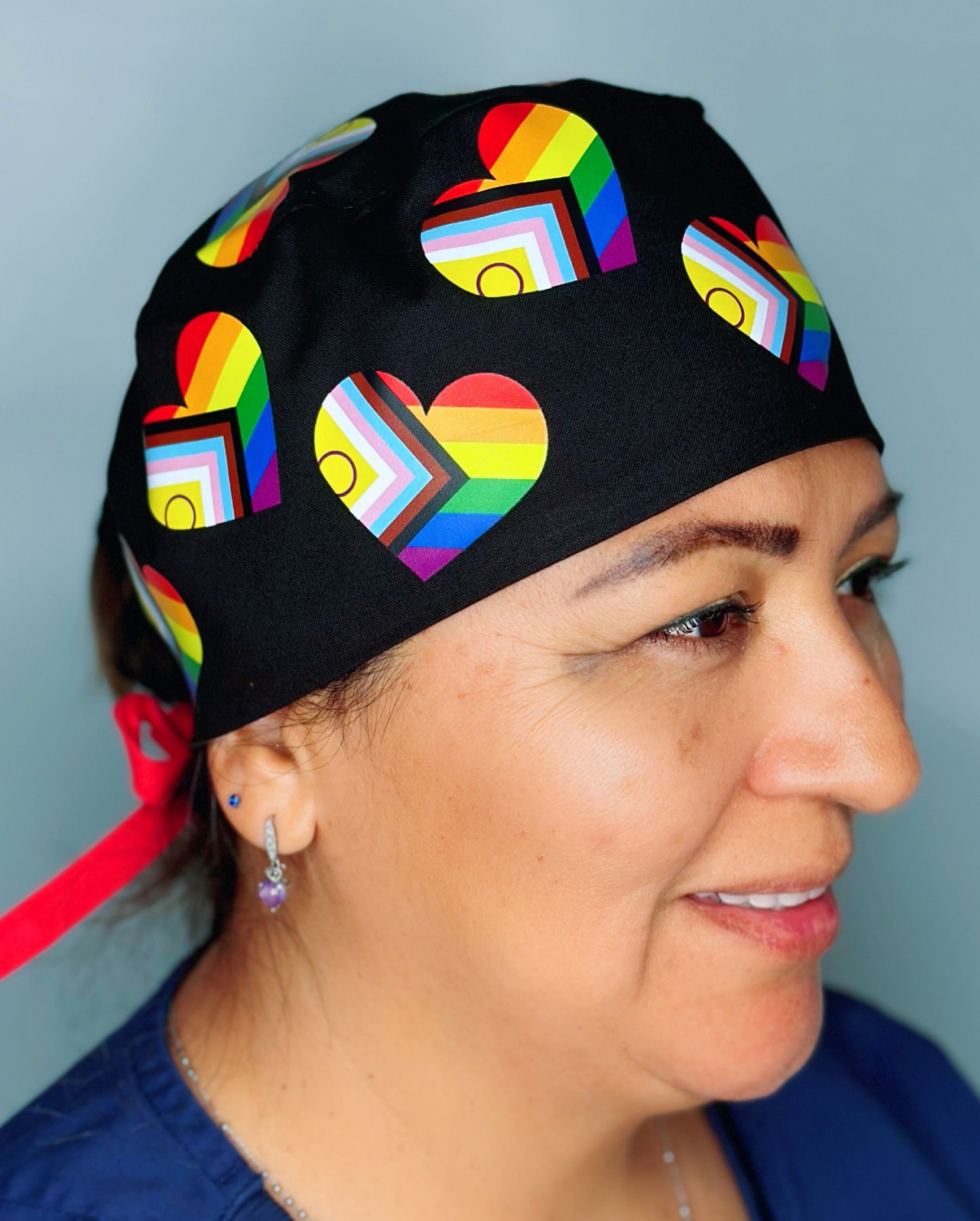 LGBTQIA+ Pride Flag Hearts Custom Solid Color Unisex Scrub Cap