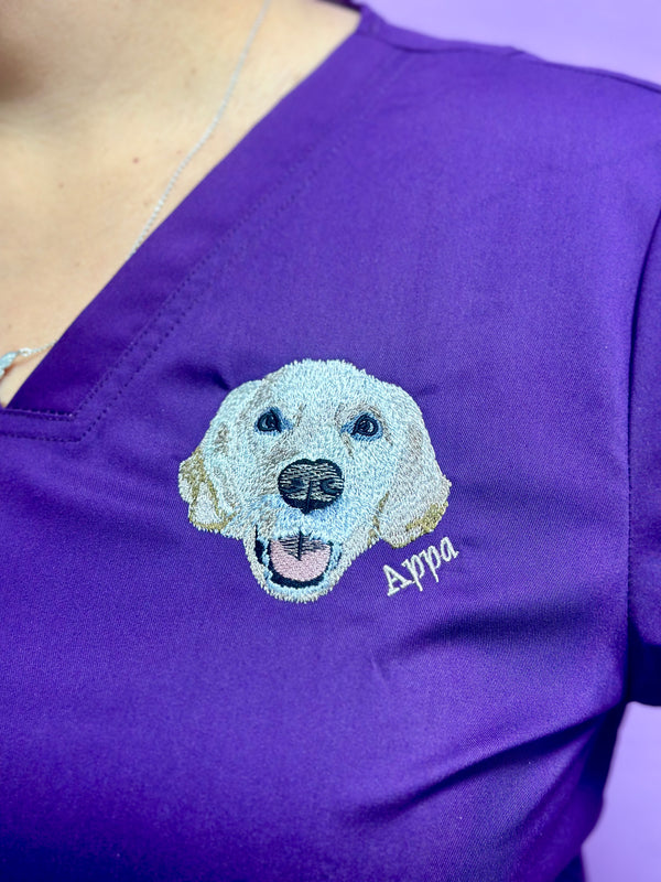 YOUR Picture Embroidered ONCE on left side Cherokee Women's Workwear Revolution V-Neck Top with Badge Loop Scrub Top Customized