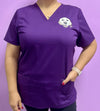 YOUR Picture Embroidered ONCE on left side Cherokee Women's Workwear Revolution V-Neck Top with Badge Loop Scrub Top Customized