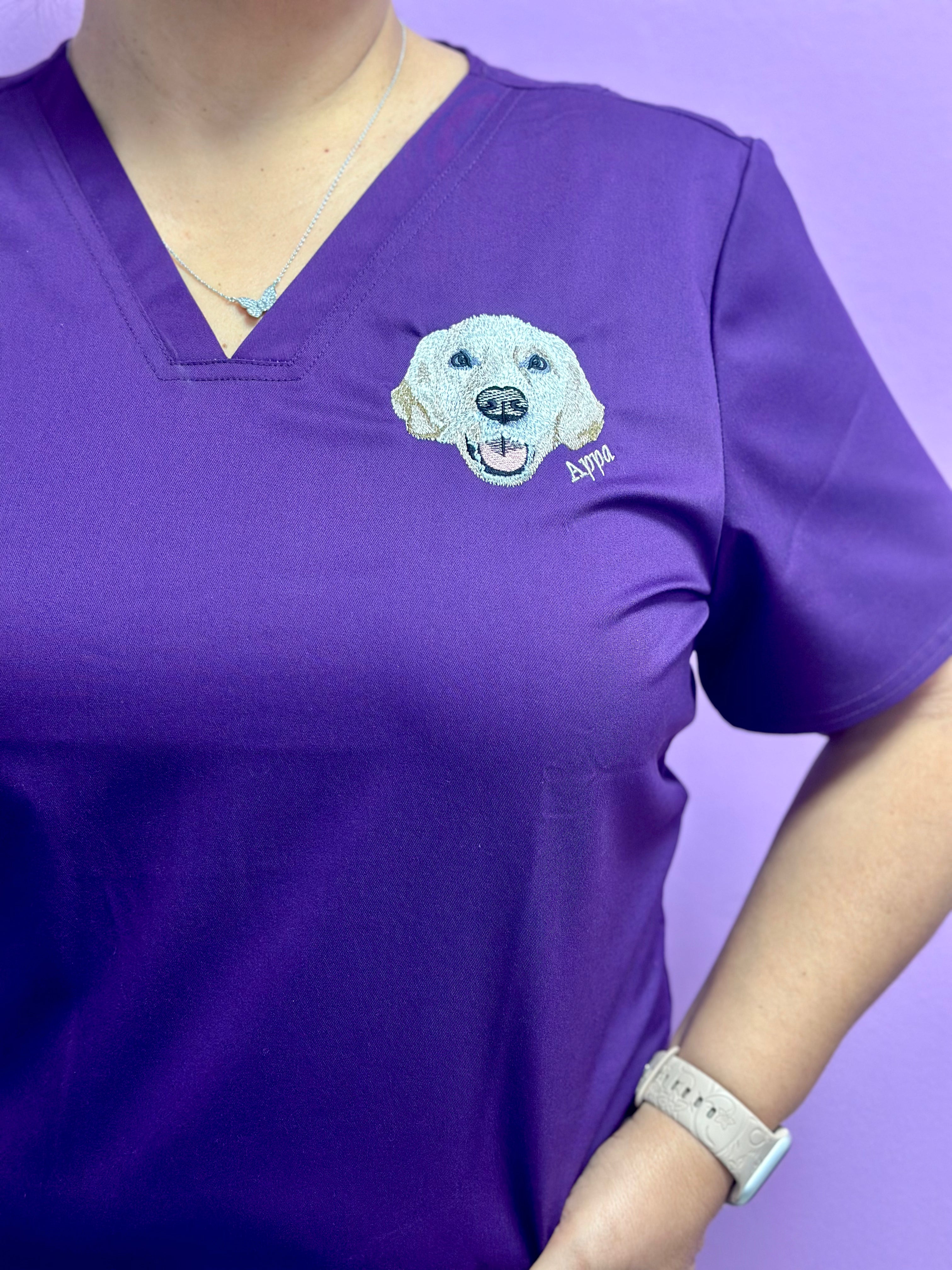 YOUR Picture Embroidered ONCE on left side Cherokee Women's Workwear Revolution V-Neck Top with Badge Loop Scrub Top Customized