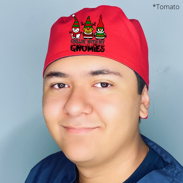 Chillin' With My Gnomies Funny Christmas Themed Custom Solid Color Unisex Scrub Cap