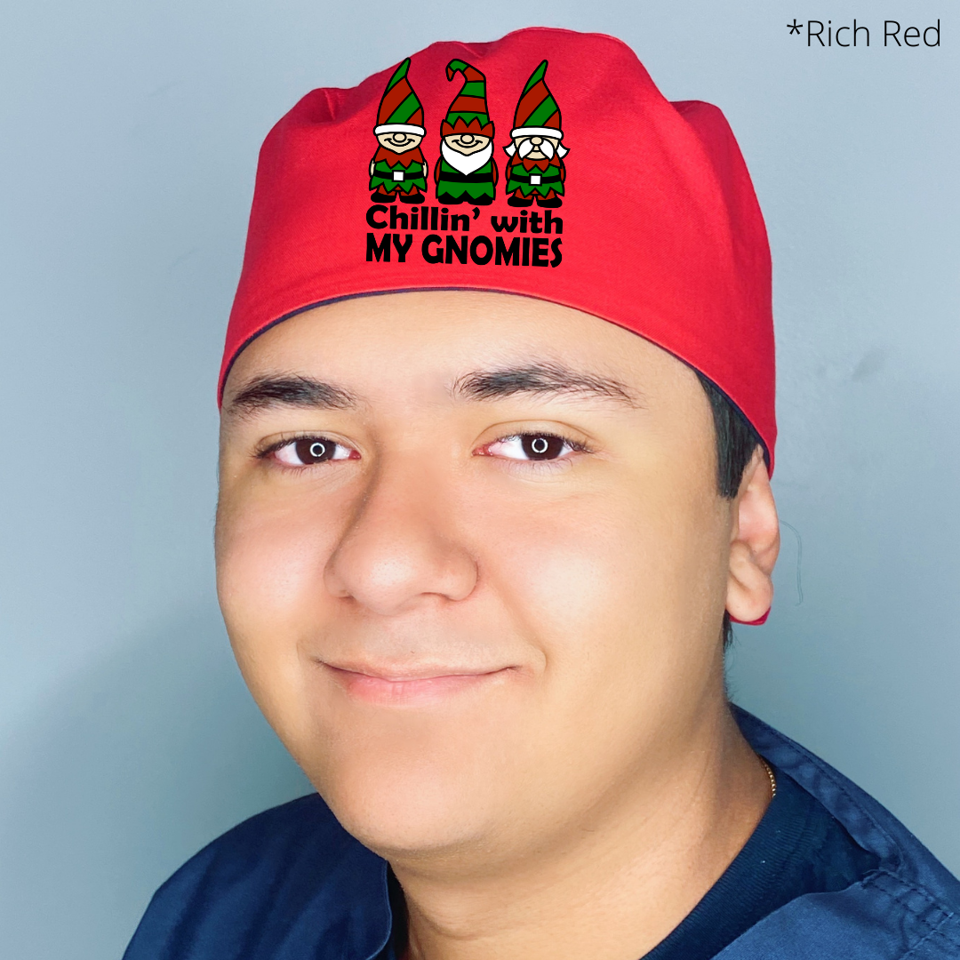 Chillin' With My Gnomies Funny Christmas Themed Custom Solid Color Unisex Scrub Cap