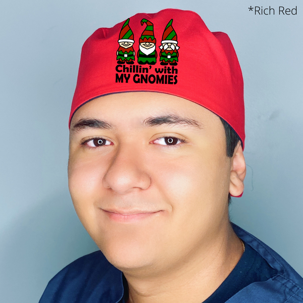 Chillin' With My Gnomies Funny Christmas Themed Custom Solid Color Unisex Scrub Cap