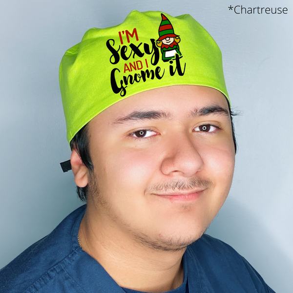 I'm Sexy and I Gnome It Funny Christmas Themed Custom Solid Color Unisex Scrub Cap