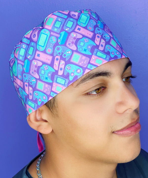 Video Game Controllers Gaming Purple Unisex Geek Scrub Cap
