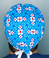 Royal Blue Arabesque Flowers Floral Design Unisex Cute Scrub Cap