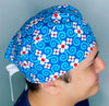 Royal Blue Arabesque Flowers Floral Design Unisex Cute Scrub Cap