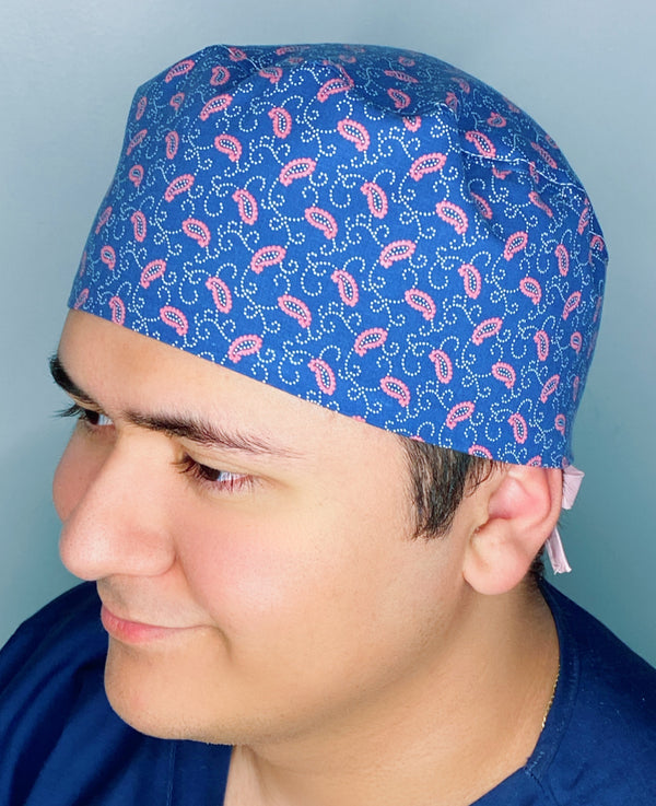 Blue & Pink Bandana Floral Design Unisex Cute Scrub Cap