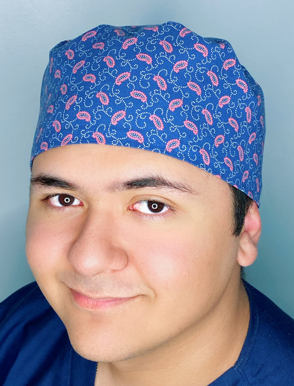 Blue & Pink Bandana Floral Design Unisex Cute Scrub Cap