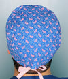 Blue & Pink Bandana Floral Design Unisex Cute Scrub Cap