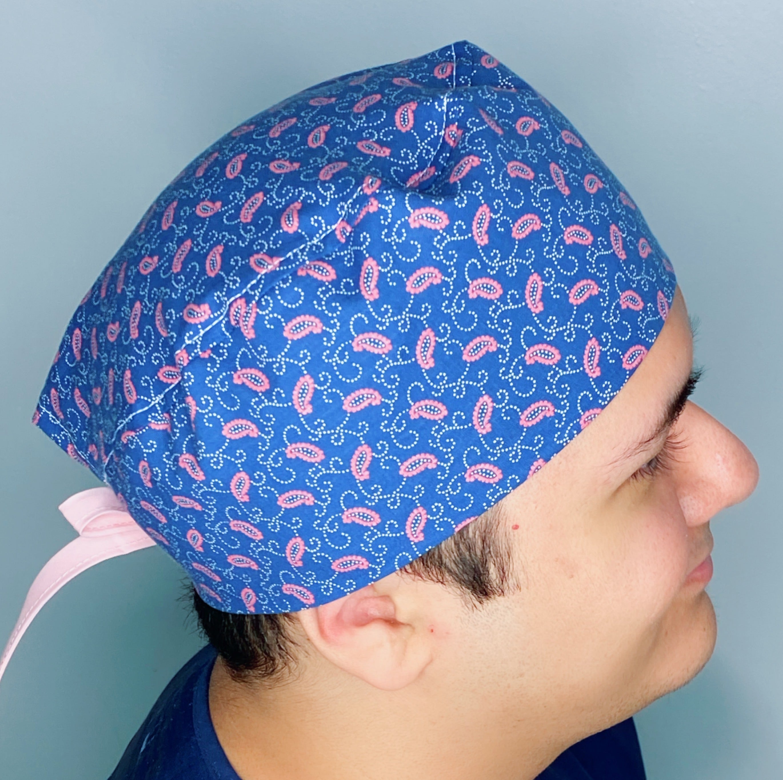 Blue & Pink Bandana Floral Design Unisex Cute Scrub Cap