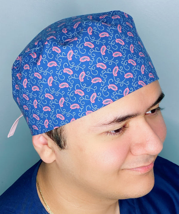 Blue & Pink Bandana Floral Design Unisex Cute Scrub Cap