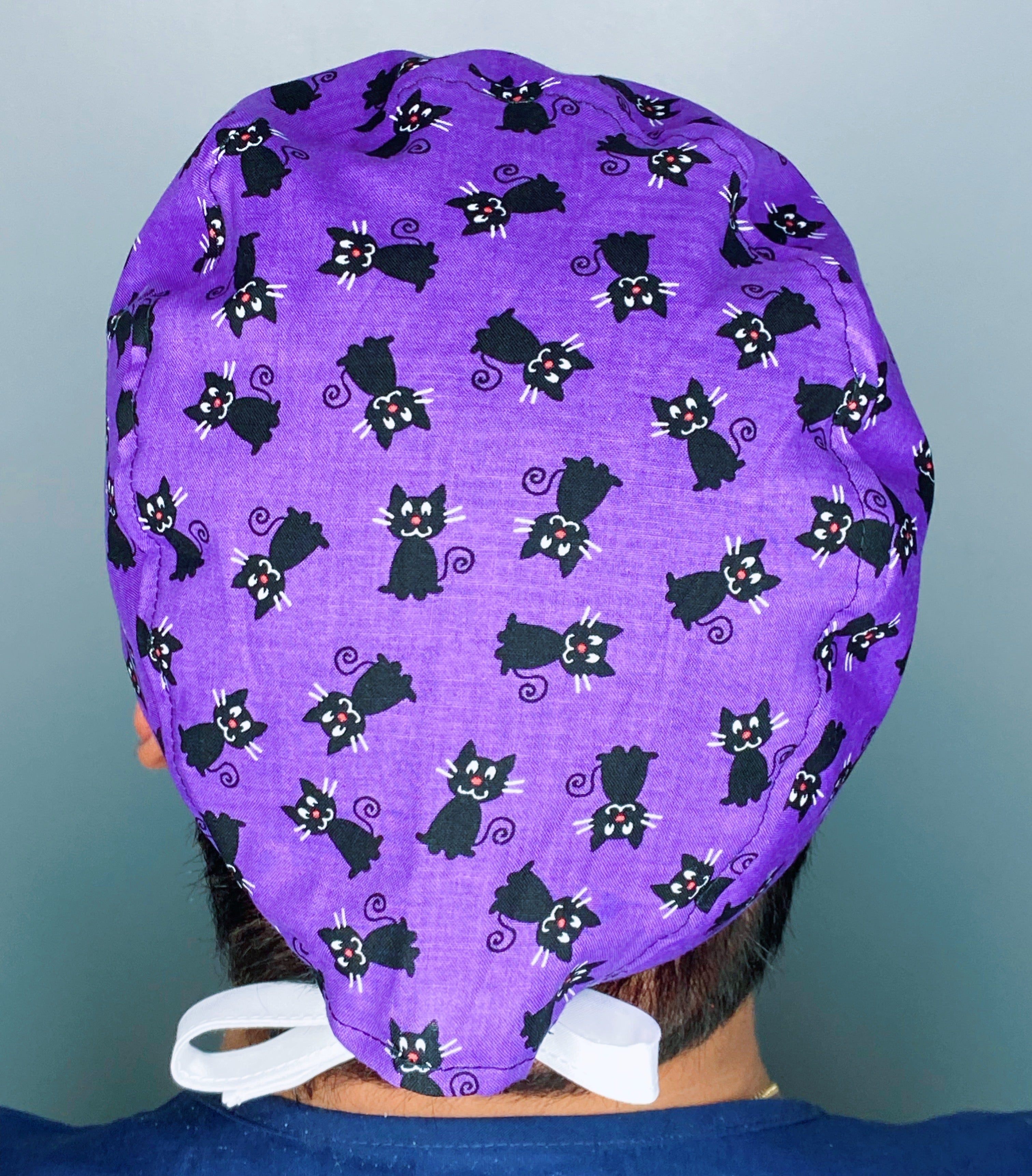 Black Cats on Purple Halloween Unisex Holiday Scrub Cap