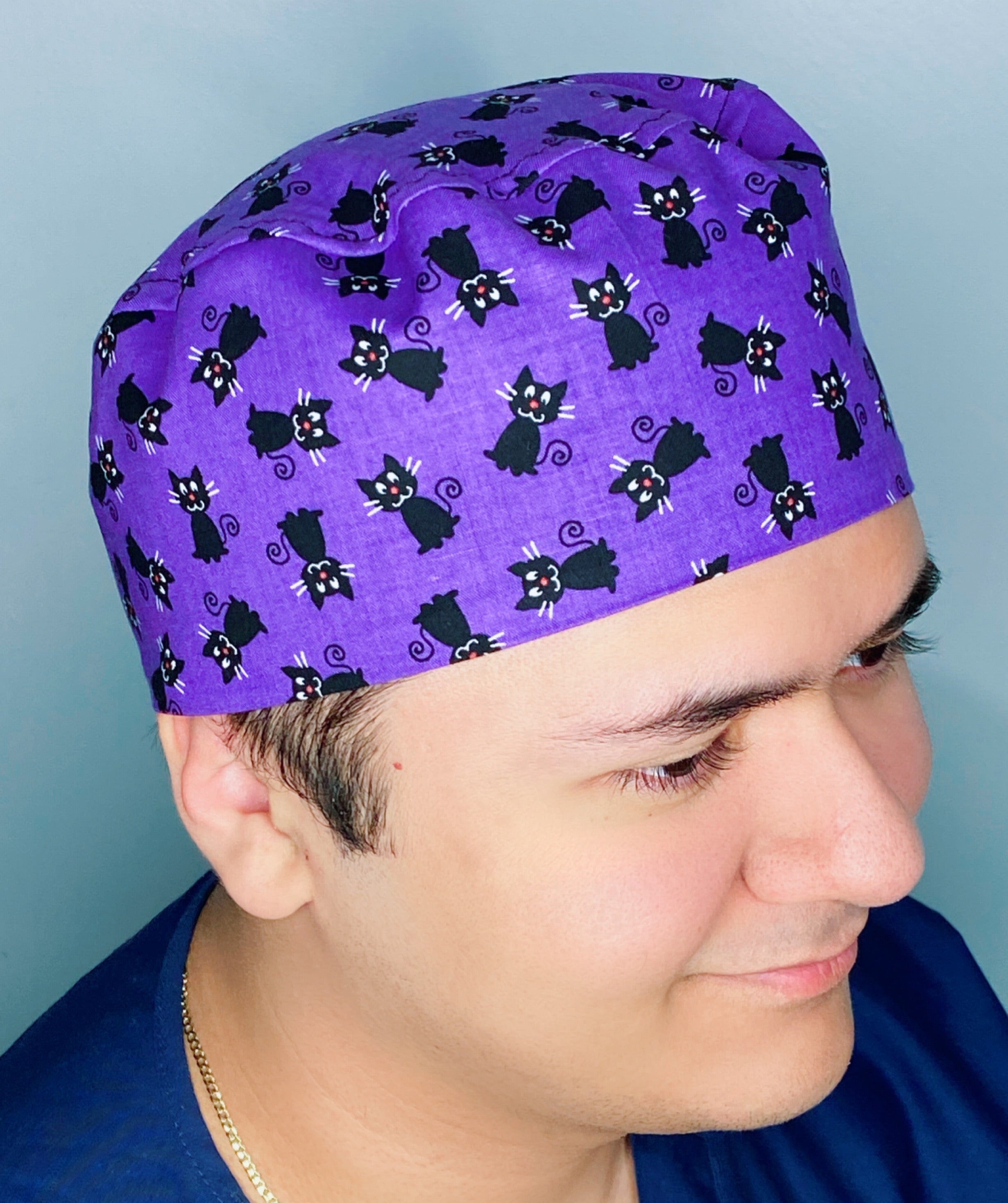 Black Cats on Purple Halloween Unisex Holiday Scrub Cap