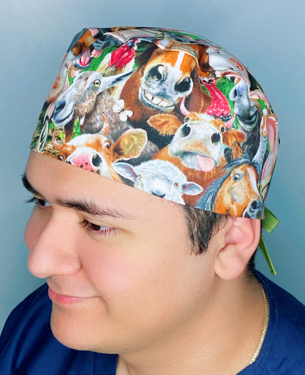 Farm Animals Smiling Funny Unisex Animal Scrub Cap