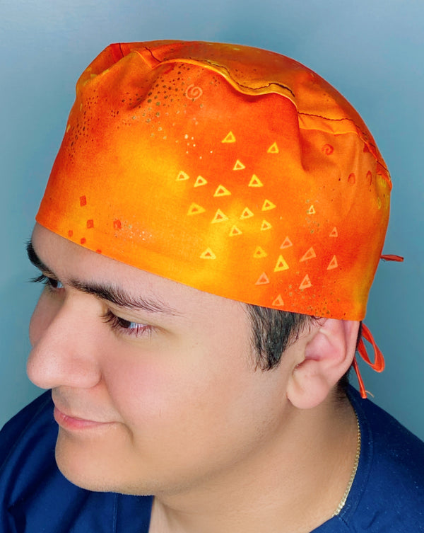 Orange Ombre & Shapes Tie Dye Design Unisex Cute Scrub Cap