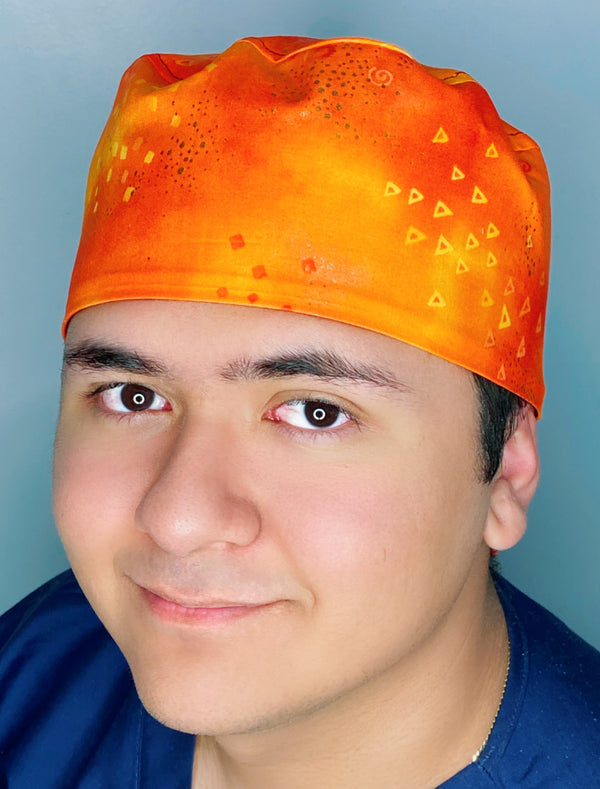 Orange Ombre & Shapes Tie Dye Design Unisex Cute Scrub Cap