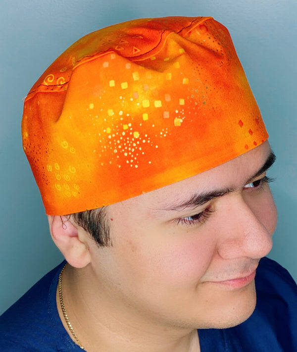 Orange Ombre & Shapes Tie Dye Design Unisex Cute Scrub Cap