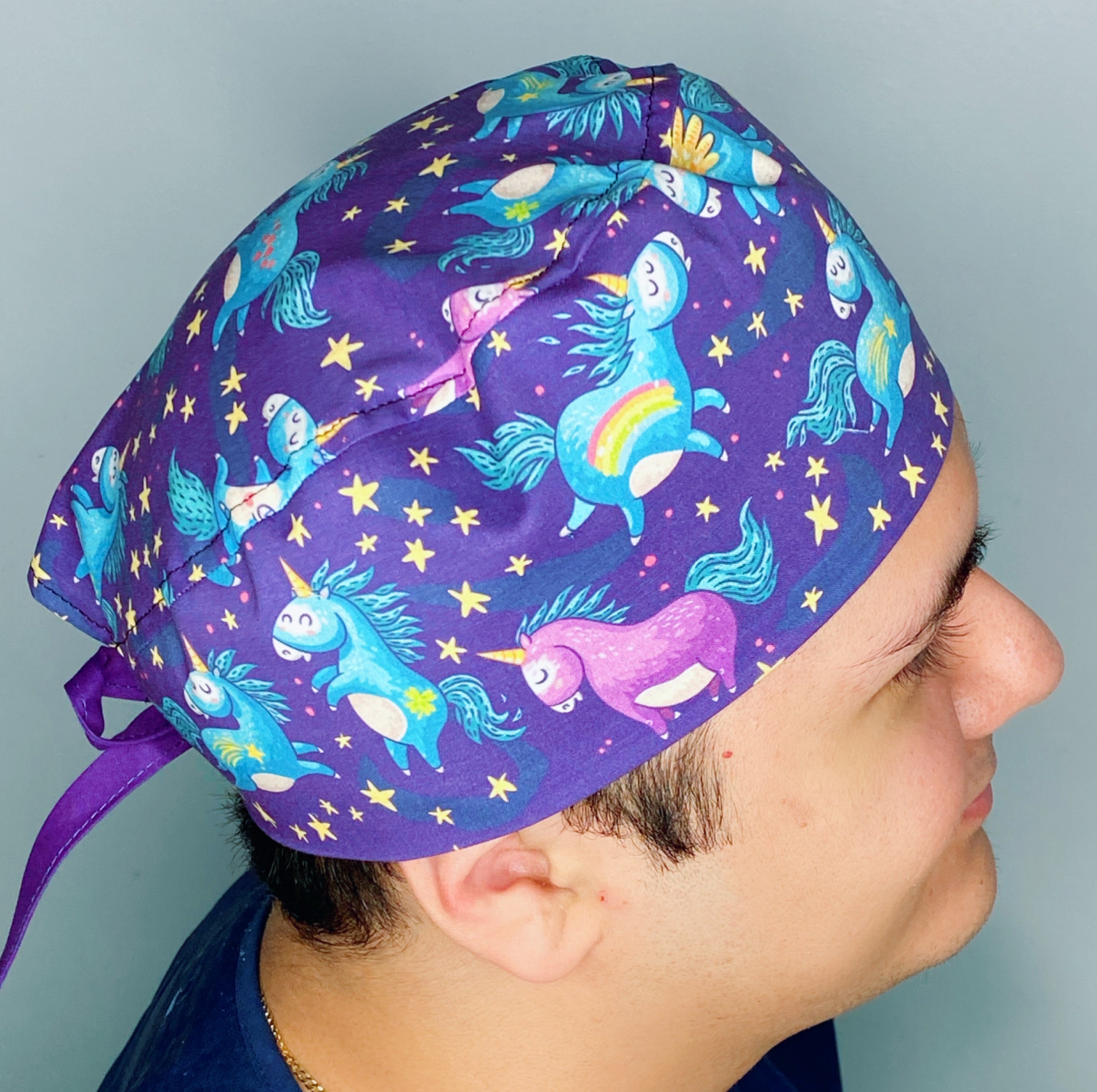 Unicorns on Purple Unisex Animal Scrub Cap