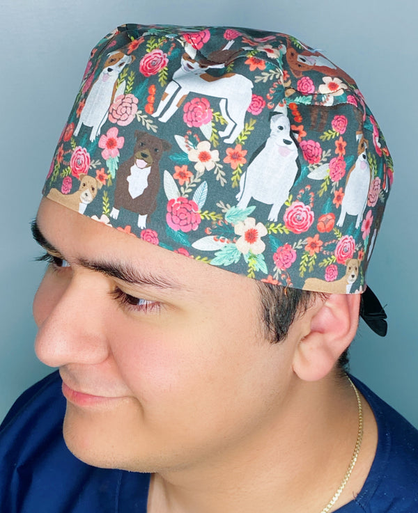 Pitbulls & Flowers Unisex Animal Scrub Cap