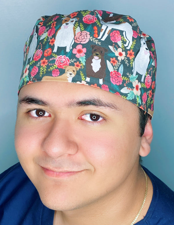 Pitbulls & Flowers Unisex Animal Scrub Cap