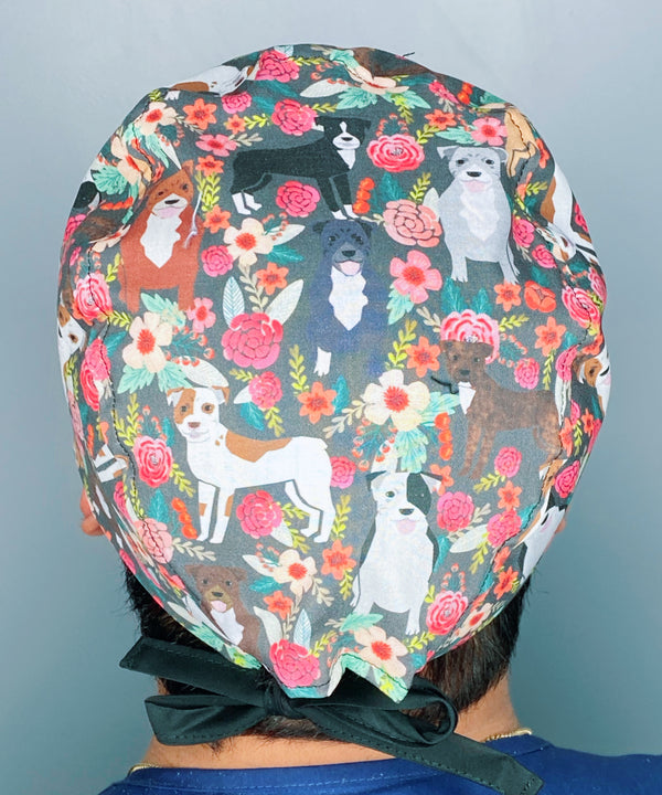 Pitbulls & Flowers Unisex Animal Scrub Cap