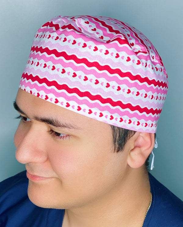 Hearts & Swirls Valentine's Day Unisex Holiday Scrub Cap