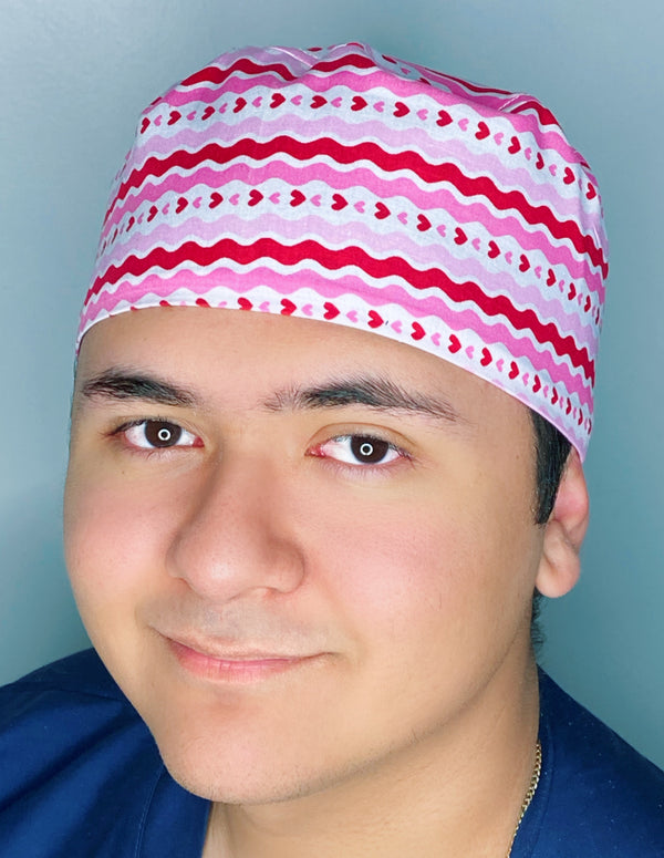 Hearts & Swirls Valentine's Day Unisex Holiday Scrub Cap