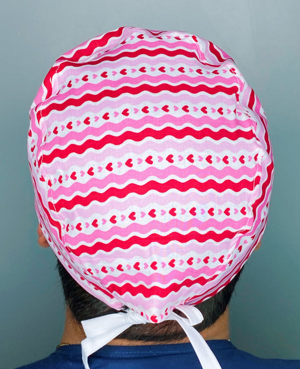 Hearts & Swirls Valentine's Day Unisex Holiday Scrub Cap