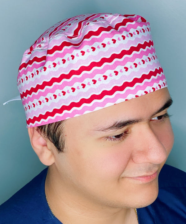 Hearts & Swirls Valentine's Day Unisex Holiday Scrub Cap