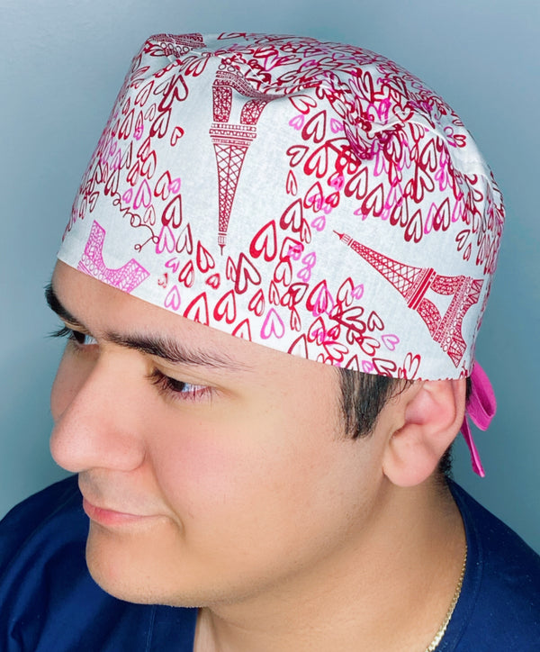 Paris Eiffel Towers & Hearts Design Unisex Cute Scrub Cap