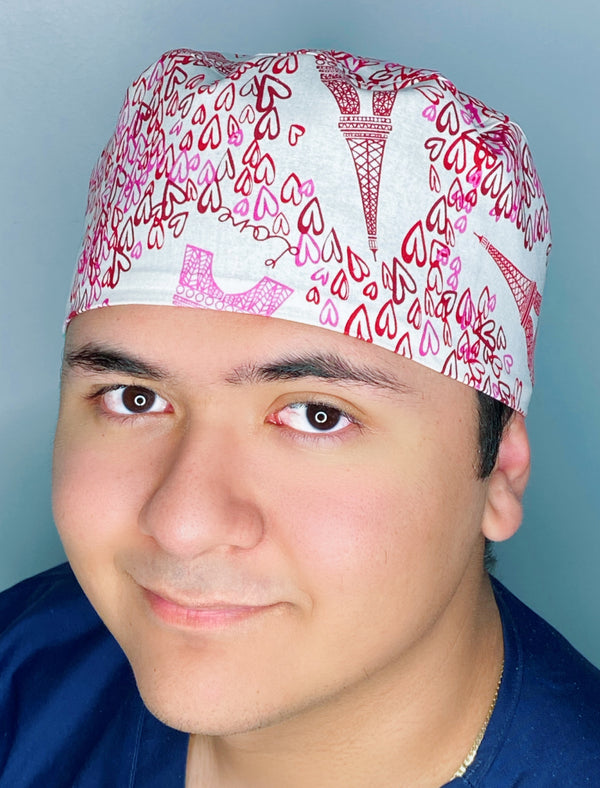 Paris Eiffel Towers & Hearts Design Unisex Cute Scrub Cap
