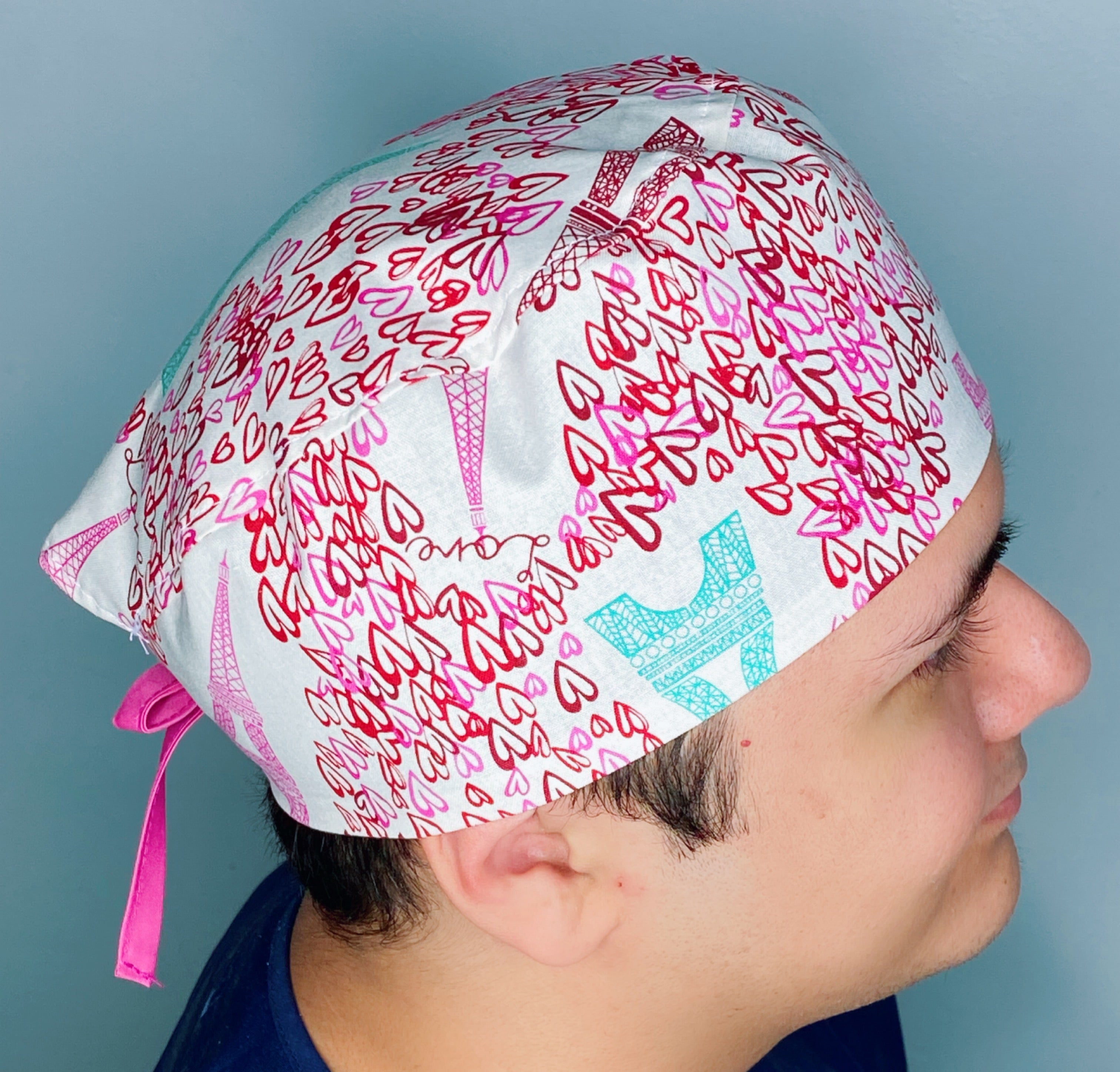 Paris Eiffel Towers & Hearts Design Unisex Cute Scrub Cap