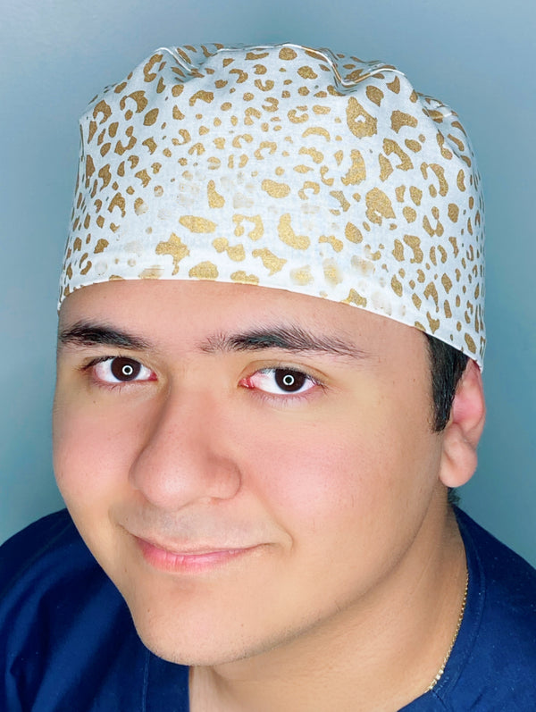 Metallic Gold Cheetah Print Unisex Animal Scrub Cap