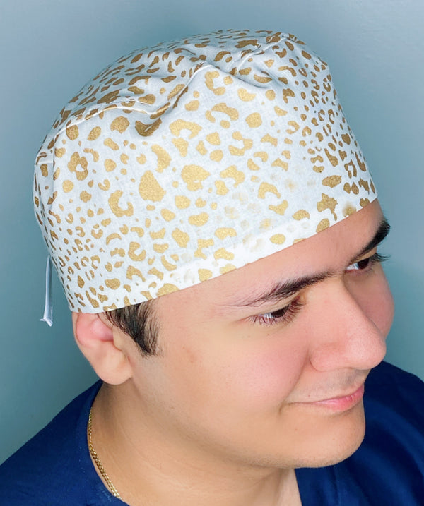 Metallic Gold Cheetah Print Unisex Animal Scrub Cap