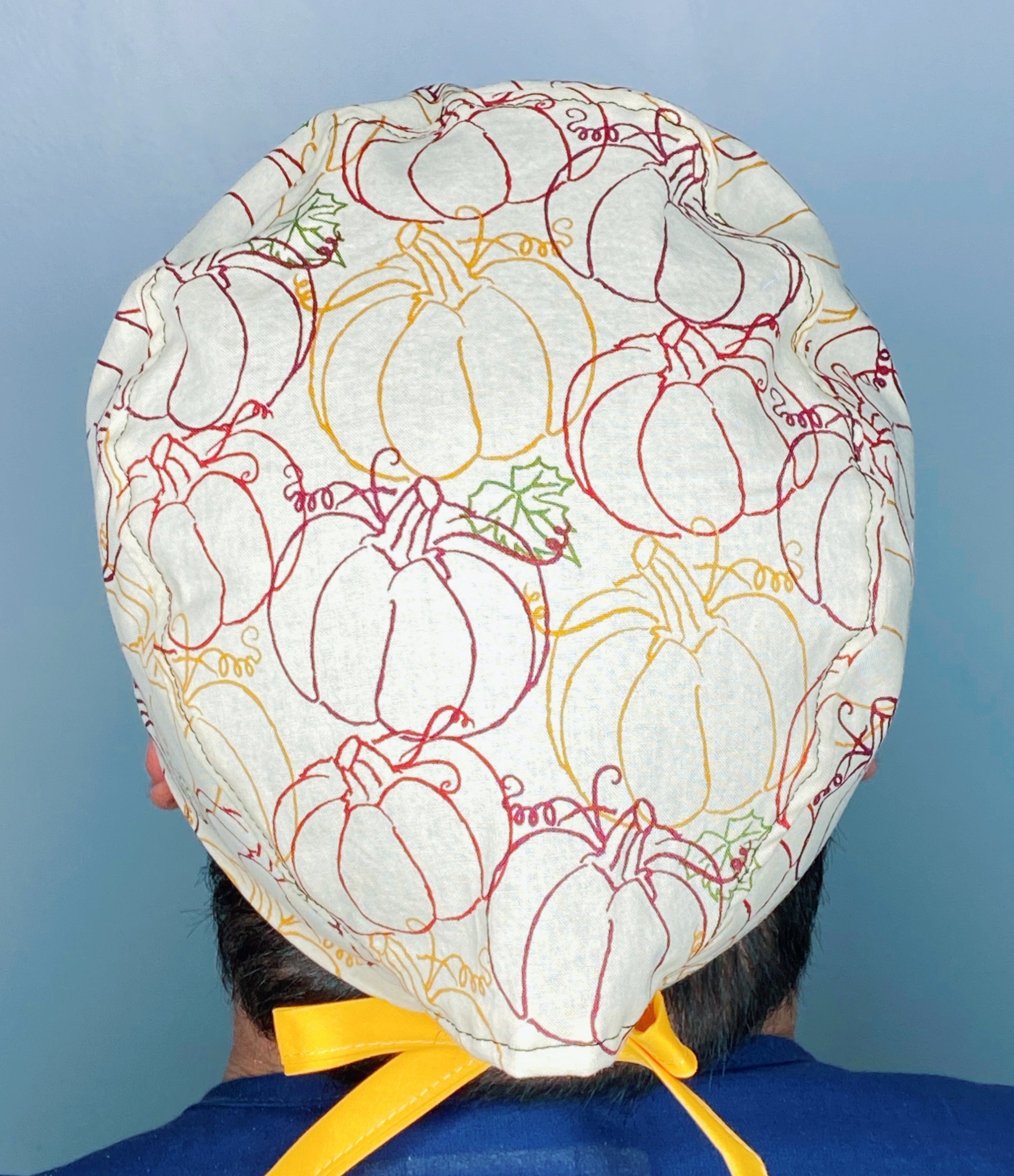 Doodled Pumpkins Fall Thanksgiving themed Unisex Holiday Scrub Cap