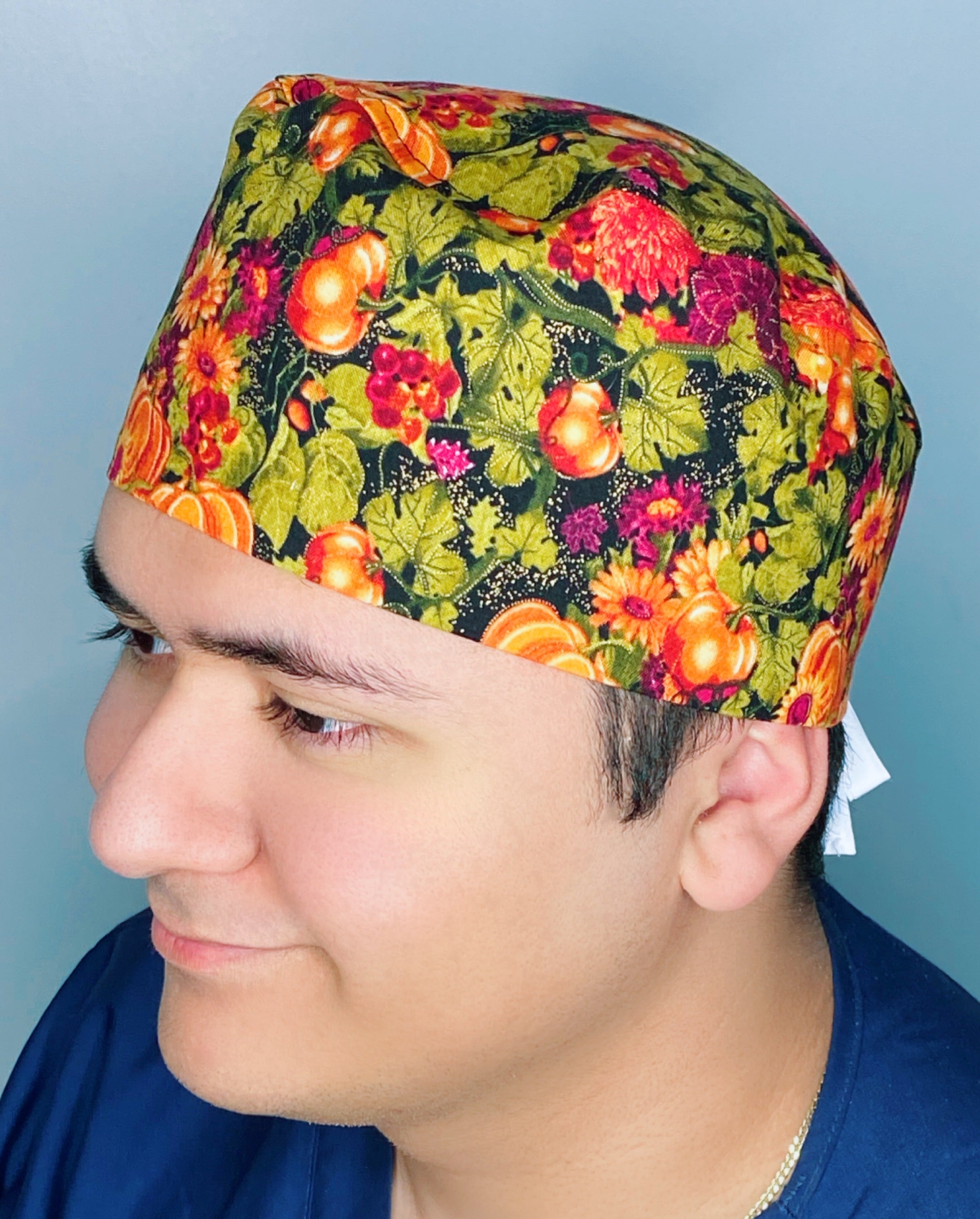 Metallic Fall Theme Thanksgiving themed Unisex Holiday Scrub Cap