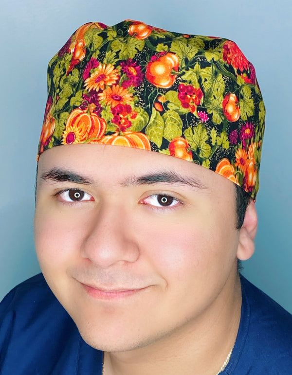 Metallic Fall Theme Thanksgiving themed Unisex Holiday Scrub Cap