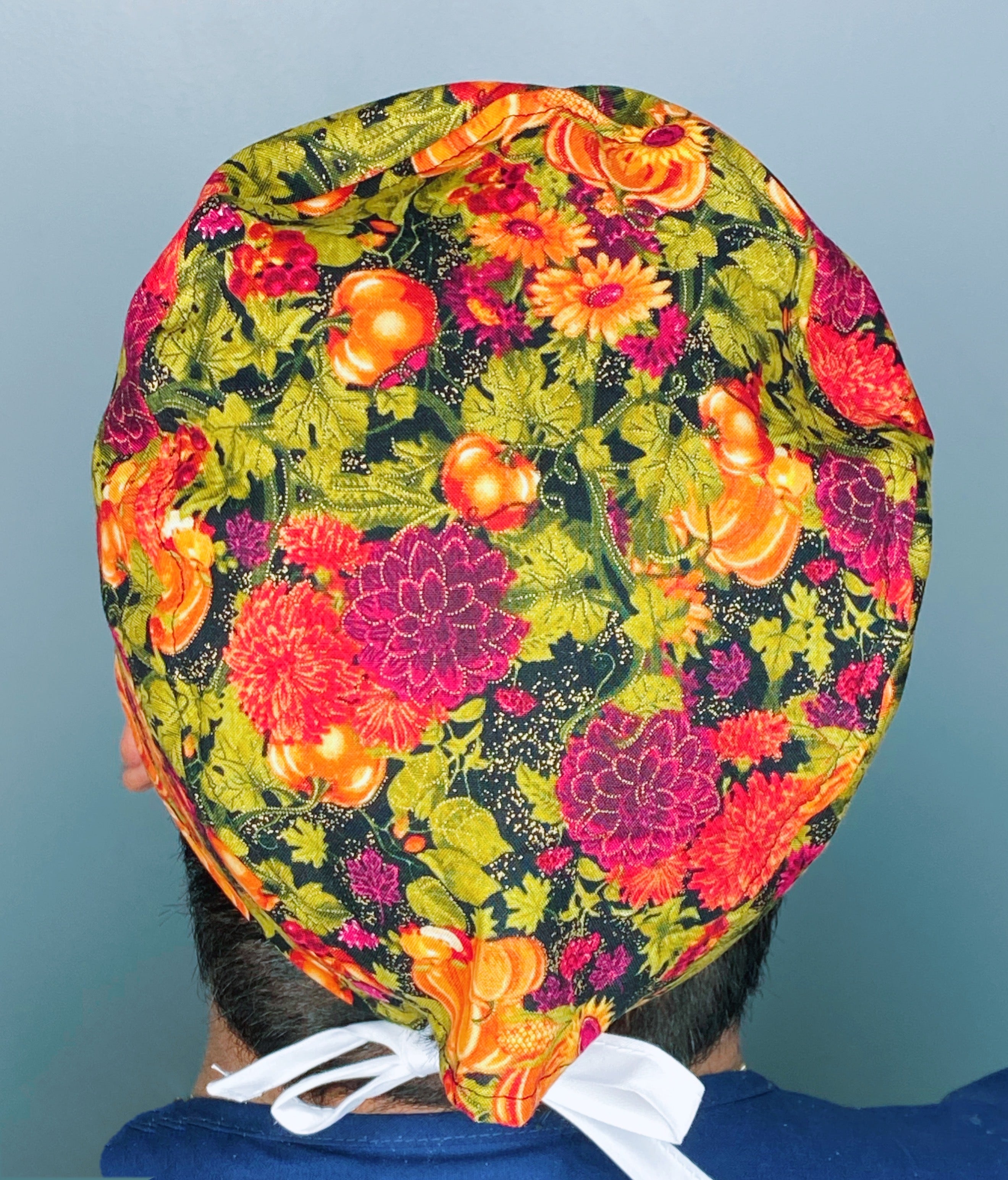 Metallic Fall Theme Thanksgiving themed Unisex Holiday Scrub Cap