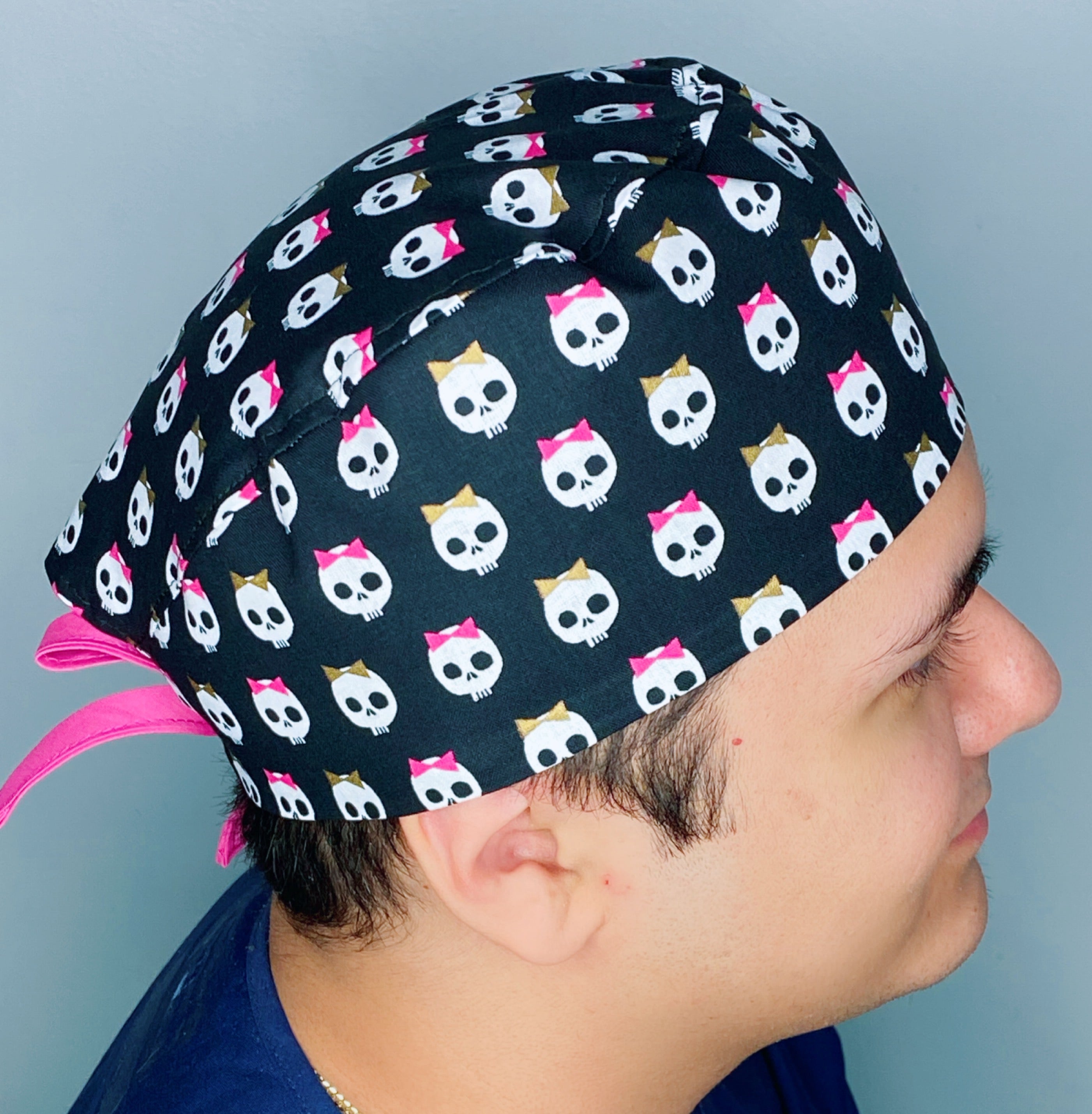 Cute Skulls With Bows Halloween Unisex Holiday Scrub Cap