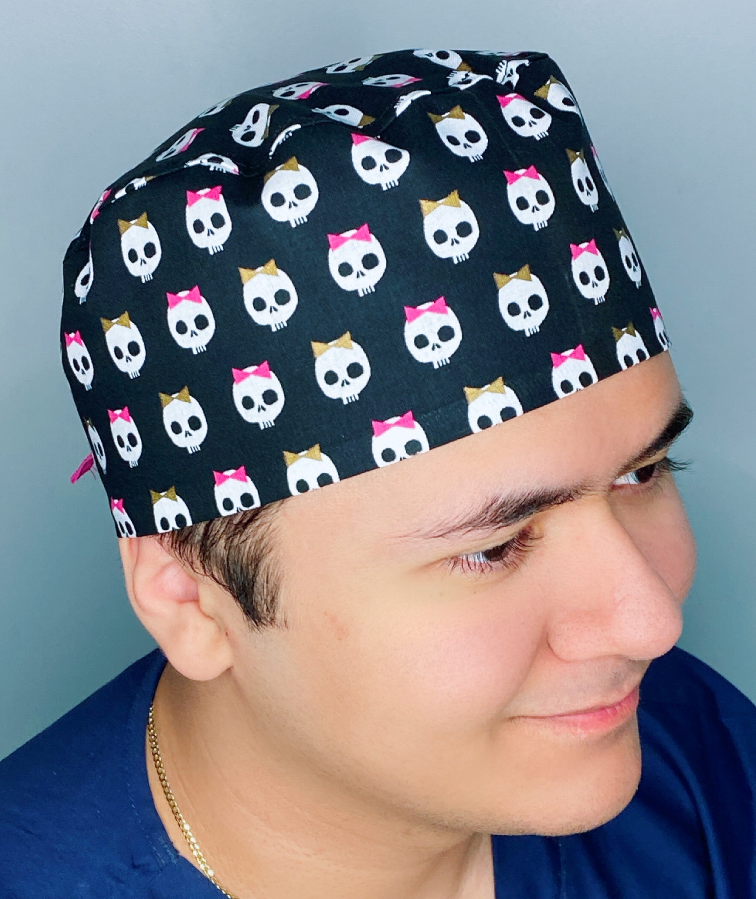 Cute Skulls With Bows Halloween Unisex Holiday Scrub Cap