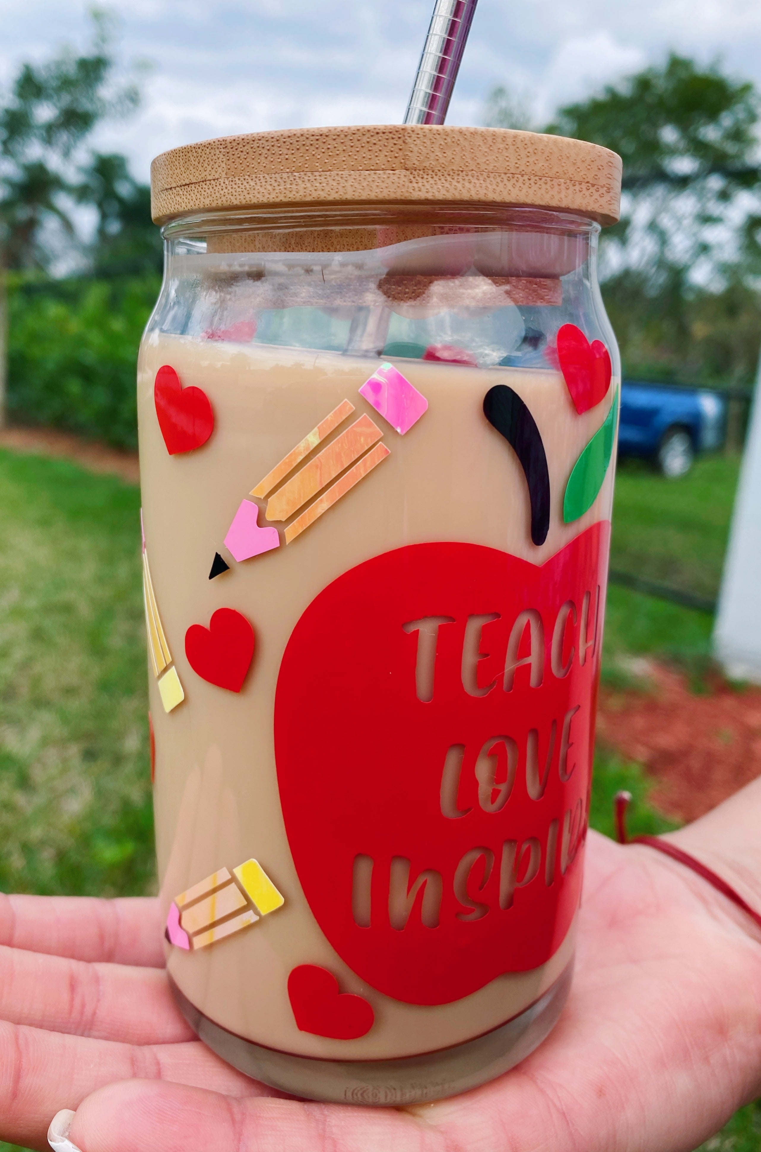 Teach Love Inspire Glass Beer Can